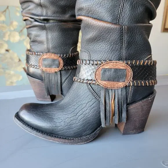 Corral Ladies Brown Fringe Slouch Boots Size 6.5M - Picture 4 of 14